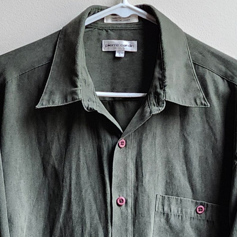 Pierre Cardin Green Faux Suede Button Down Shirt Size Large - Picture 6 of 13